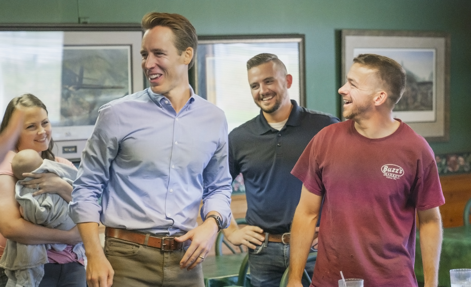 Senator Hawley meets the Marquis family at the start of his visit in Collins, Missouri.